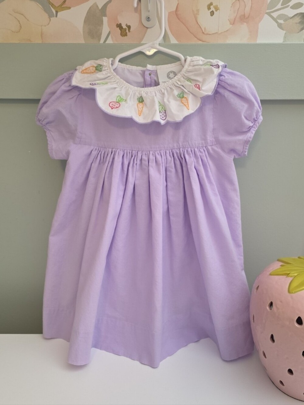 The Proper Peony 3t Purple Smocked Collar Dress Embroidered Vegetables Veggies